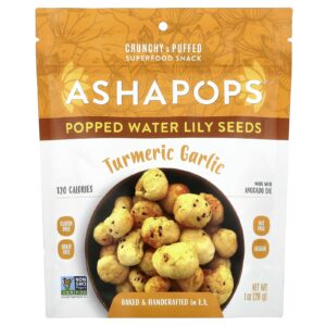 AshaPops Sementes de Nenúfar Estalados Cúrcuma e Alho 28 g (1 oz)