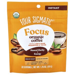 Four Sigmatic Focus Café Orgânico Instantâneo com Cogumelo Juba-de-Leão e Yacon Torra Média 50 g (176 oz)