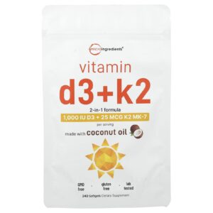 Micro Ingredients Vitamina D3 + K2 240 Cápsulas Softgel
