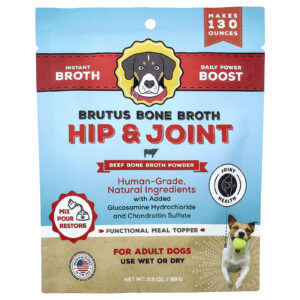 Brutus Bone Broth Quadril e Articulações Caldo de Osso Bovino em Pó Para Cães Adultos 99 g (35 oz)