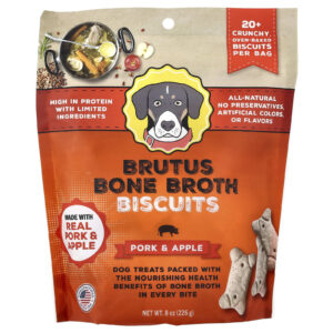 Brutus Bone Broth Biscoitos Para Cães Carne de Porco e Maçã 226 g (8 oz)