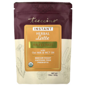 Teeccino Latte de Ervas Instantâneo Avelã Torra Média Sem Cafeína 224 g (79 oz)