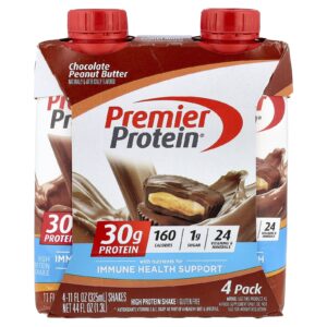 Premier Protein Shake com Alto Teor de Proteína Manteiga de Amendoim com Chocolate 4 Shakes 325 ml (11 fl oz) Cada