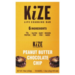 KiZE Life Changing Bar Manteiga de Amendoim e Lascas de Chocolate 10 Barras 45 g (16 oz) Cada