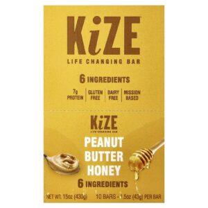 KiZE Life Changing Bar Manteiga de Amendoim Mel 10 Barras 43 g (15 oz) Cada