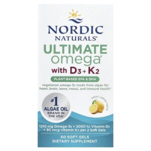 Nordic Naturals Ultimate Omega® À Base de Plantas com D3 + K2 Limão 60 Cápsulas Softgel