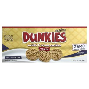 ChocZero Biscoitos Premium Golden Dunkies Biscoitos de Baunilha e Creme Baunilha 12 Pacotes 21 g (075 oz) Cada