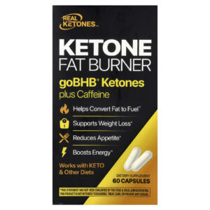 Real Ketones Queimador de Gordura Cetona GoBHB® Cetonas com Cafeína 60 Cápsulas