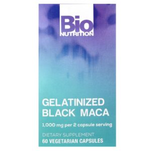 Bio Nutrition Maca-Peruana Negra Gelatinizada 60 Cápsulas Vegetarianas (500 mg por Cápsula)