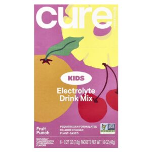 Cure Hydration Kids Mistura para Bebida de Eletrólitos Ponche de Frutas 6 Embalagens 76 g (027 oz) Cada