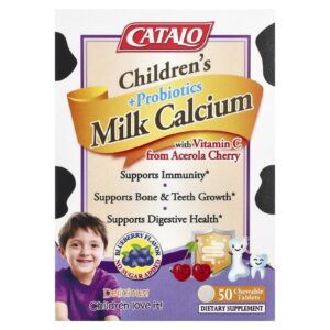 CATALO Cálcio em Leite Infantil + Probióticos com Vitamina C 50 Comprimidos Mastigáveis