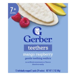 Gerber Lanches para Bebês Mordedores Wafers Macios para a Dentição Acima de 7 Meses Manga e Framboesa 12 Embalados Individualmente 2 Pacotes 4 g (014 oz) Cada