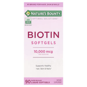 Natures Bounty Optimal Solutions® Cápsulas Softgel de Biotina 10.000 mcg 90 Cápsulas Softgel Líquidas de Liberação Rápida