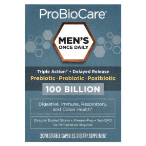 ProBioCare Mens Once Daily Prebiótico Probiótico Pós-biótico 100 Bilhões 30 Cápsulas Vegetais