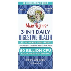 MaryRuths 3 em 1 Saúde Digestiva Diária 50 Bilhões de UFCs 30 Cápsulas