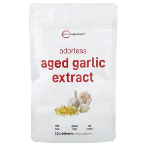 Micro Ingredients Aged Garlic Extract Inodoro 300 Cápsulas Softgel (250 mg por Cápsula Softgel)