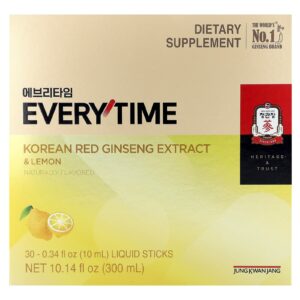 JungKwanJang Extrato de Ginseng Vermelho Coreano Everytime Limão 30 Bastões Líquidos 10 ml (034 fl oz) Cada