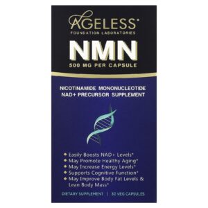 Ageless Foundation Laboratories NMN 500 mg 30 Cápsulas Vegetais