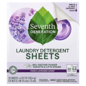 Seventh Generation Folhas de Detergente para Roupas Lavanda Fresca 32 Folhas 1224 g (4317 oz)