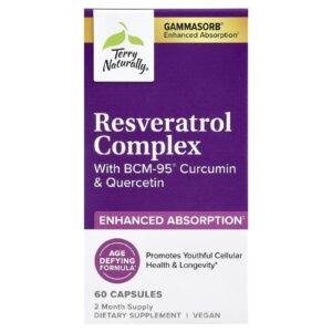 Terry Naturally Complexo de Resveratrol com Curcumina e Quercetina BCM-95® 60 Cápsulas