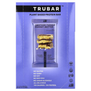 Trubar Barra de Proteína à Base de Plantas Manteiga de Amendoim Mais Suave 12 Barras 50 g (176 oz) Cada