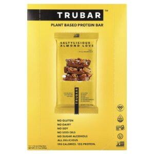 Trubar Barra de Proteína à Base de Plantas Amêndoa e Amor Salgados e Deliciosos 12 Barras 50 g (176 oz) Cada