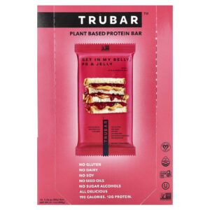 Trubar Barra de Proteína à Base de Plantas Get In My Belly PB e Gelatina 12 Barras 50 g (176 oz) Cada