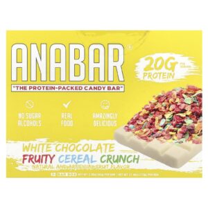 The Anabar The Protein-Packed Candy Bar® Cereal Crocante de Chocolate Branco e Frutas 12 Barras 65 g (229 oz) Cada