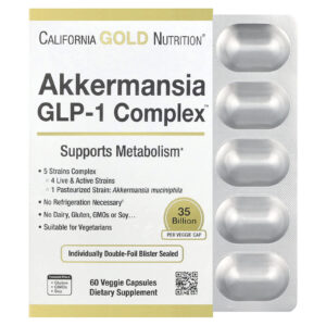 California Gold Nutrition Complexo GLP-1 com Akkermansia + Probióticos 60 Cápsulas Vegetais