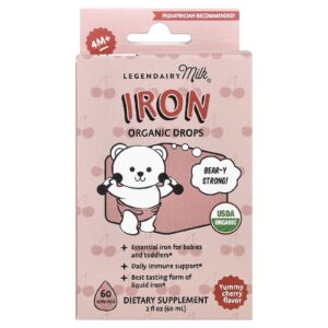 Legendairy Milk Gotas de Ferro Orgânico A partir de 4 Meses Deliciosa Cereja 60 ml (2 fl oz)