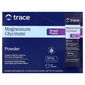 Trace Glicinato de Magnésio em Pó Uva 30 Embalagens 3 g (011 oz) Cada