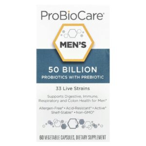 ProBioCare Probióticos para Homens com Prebiótico 50 Bilhões 60 Cápsulas Vegetais