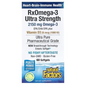 Natural Factors RxOmega-3 Ultra Strength com Vitamina D3 60 Cápsulas Softgel