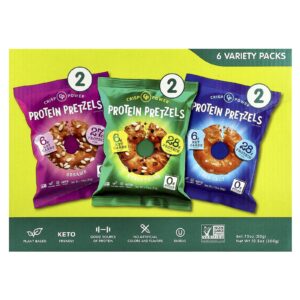 Crisp Power Pretzels de Proteína Embalagem Sortida 6 Sacos 50 g (175 oz) Cada