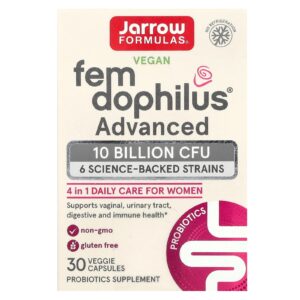 Jarrow Formulas Fem Dophilus Vegano Advanced 10 Bilhões de UFCs (250 mg) 30 Cápsulas Vegetais