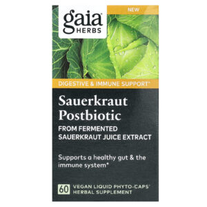 Gaia Herbs Sauercraut Postbiotic 60 Fitocápsulas Líquidas Veganas (06 g por Cápsula)