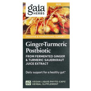 Gaia Herbs Pós-biótico de Gengibre e Cúrcuma 60 Fitocápsulas Líquidas Veganas (06 g por Cápsula)