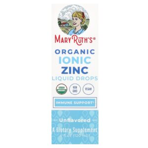 MaryRuths Gotas Líquidas de Zinco Iônico Orgânico Sem Sabor 120 ml (4 fl oz)