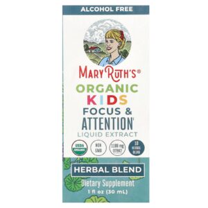 MaryRuths Organic Kids Extrato Líquido para Foco e Atenção Sem Álcool 1.180 mg 30 ml (1 fl oz)