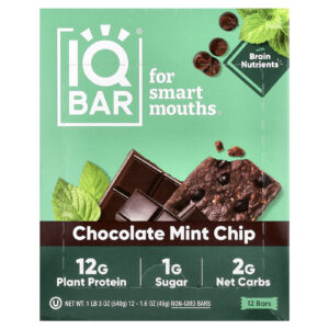 IQBAR Barras de Proteína Vegetal Gotas de Chocolate e Menta 12 Barras 45 g (16 oz) Cada