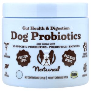 Natural Dog Company Probióticos para Cães Saúde Intestinal e Digestão Para Cães Todas as Idades 45 Gomas Mastigáveis Suaves 225 g (8 oz)