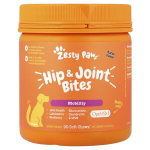 Zesty Paws Quadril e Articulações Bites Para Cães Todas as Idades Bacon 90 Cápsulas Mastigáveis 315 g (111 oz)