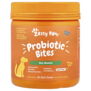 Zesty Paws Probiotic Bites™ Para Cães Todas as Idades Frango 90 Cápsulas Mastigáveis 315 g (111 oz)