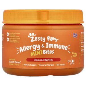 Zesty Paws Minibites para Alergias e Imunidade Para Cães Cordeiro 90 Cápsulas Mastigáveis 157 g (55 oz)