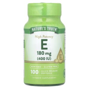 Natures Truth Vitamina E Alta Potência 180 mg (400 UI) 100 Cápsulas Softgel de Liberação Rápida