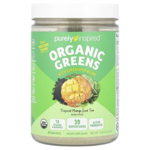 Purely Inspired Verduras Orgânicas com Mistura de Superalimentos Chá Gelado de Manga Tropical 314 g (1108 oz)
