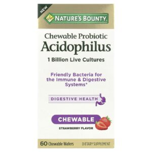 Natures Bounty Probiótico Mastigável Acidophilus Morango 1 Bilhão 60 Wafers Mastigáveis