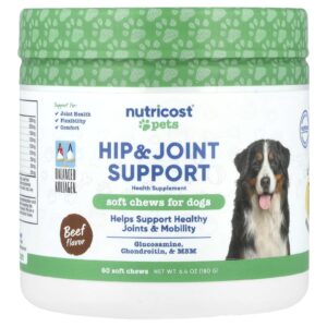 Nutricost Pets Auxílio para Quadri e Articulações Para Cães Carne Bovina 60 Cápsulas Mastigáveis 180 g (64 oz)
