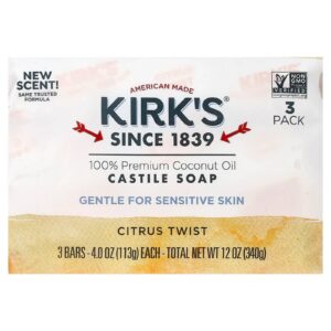 Kirks Sabonete de Castela com Óleo de Coco 100% Premium Toque Cítrico 3 Barras 113 g (4 oz) Cada