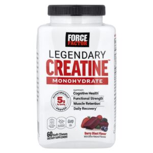 Force Factor Legendary Creatine™ Monohydrate Explosão de Frutos Silvestres 60 Cápsulas Mastigáveis (25 g por Cápsula Mastigável)